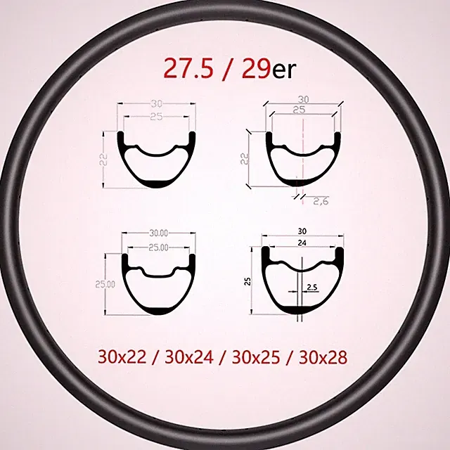 27.5/29er 22/24/25/28x30mm Carbon Fiber Mountain Bike Rims Matte Glossy Finish