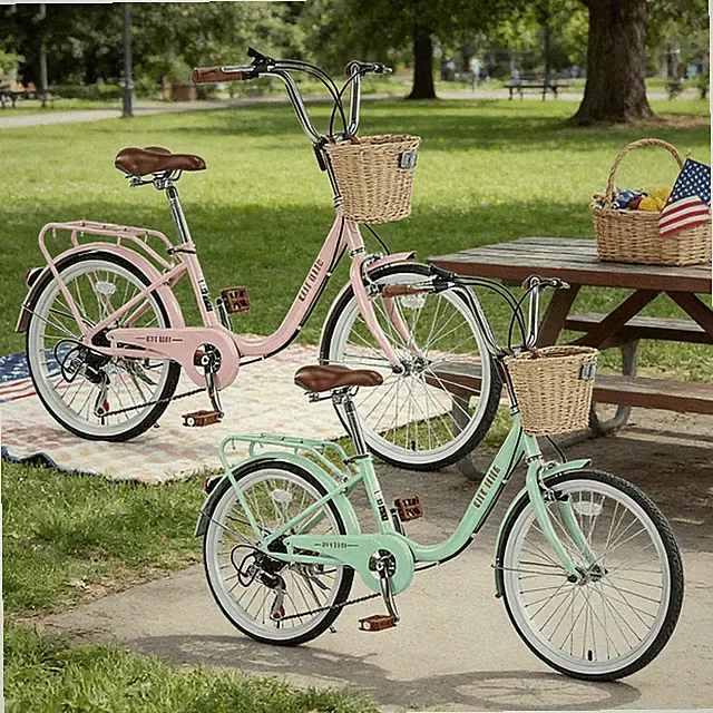 7 Speed 22 Inch Girls City Bike with Basket, Sturdy Steel Frame Multiple Colors