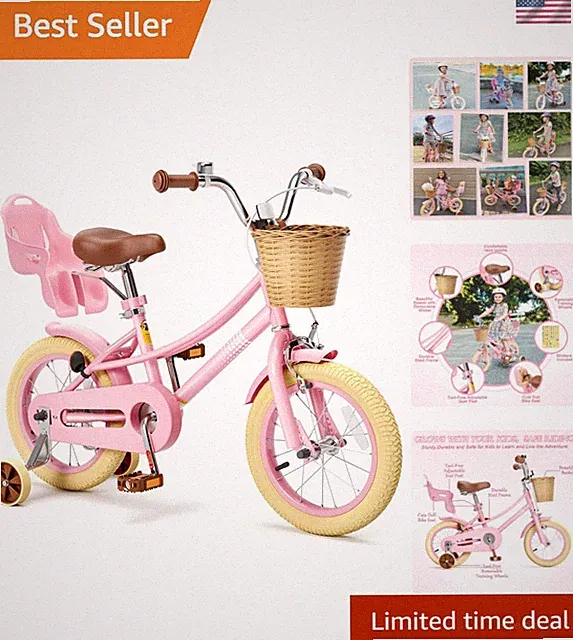 Kids Toddler Bike 12 14 16 20 Inch Girls Bike with Training Wheels Age 2-12...