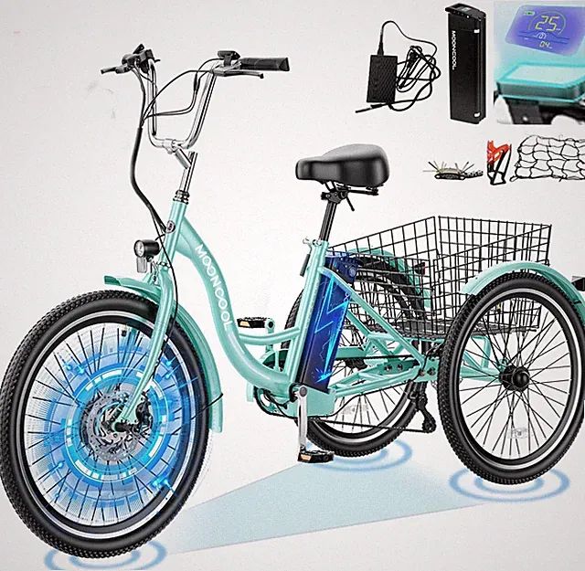 MOONCOOL 24 inch Trike Electric Bike, 350W Peak 700W Motor Trike Ebike 15.5 MPH